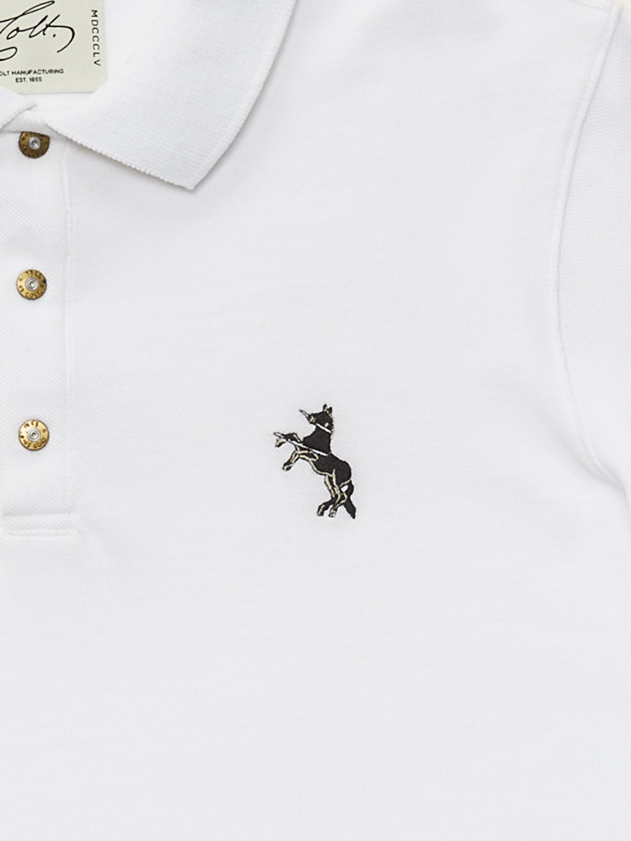Cotton Piquet Polo with Rampant Colt Embroidery in White